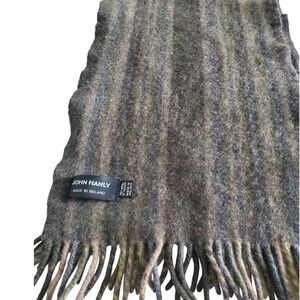 John Hanly Ireland Wool Cashmere Scarf Mens Striped Green Fringe 10x50